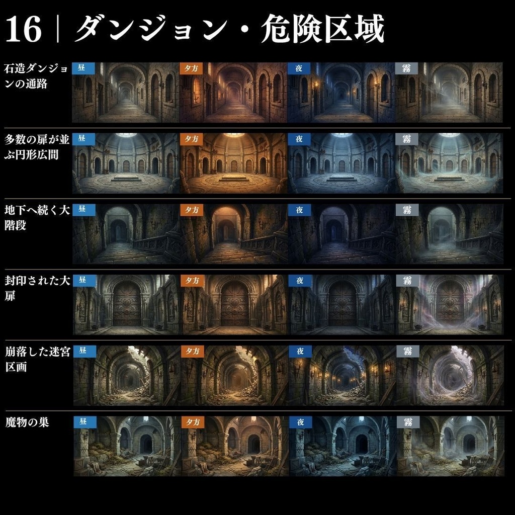【背景素材】王道ファンタジー世界背景集 800枚|差分あり 王都•村•市場•教会•ダンジョンetc(TRPG, マダミス, ココフォリア, ゲーム)