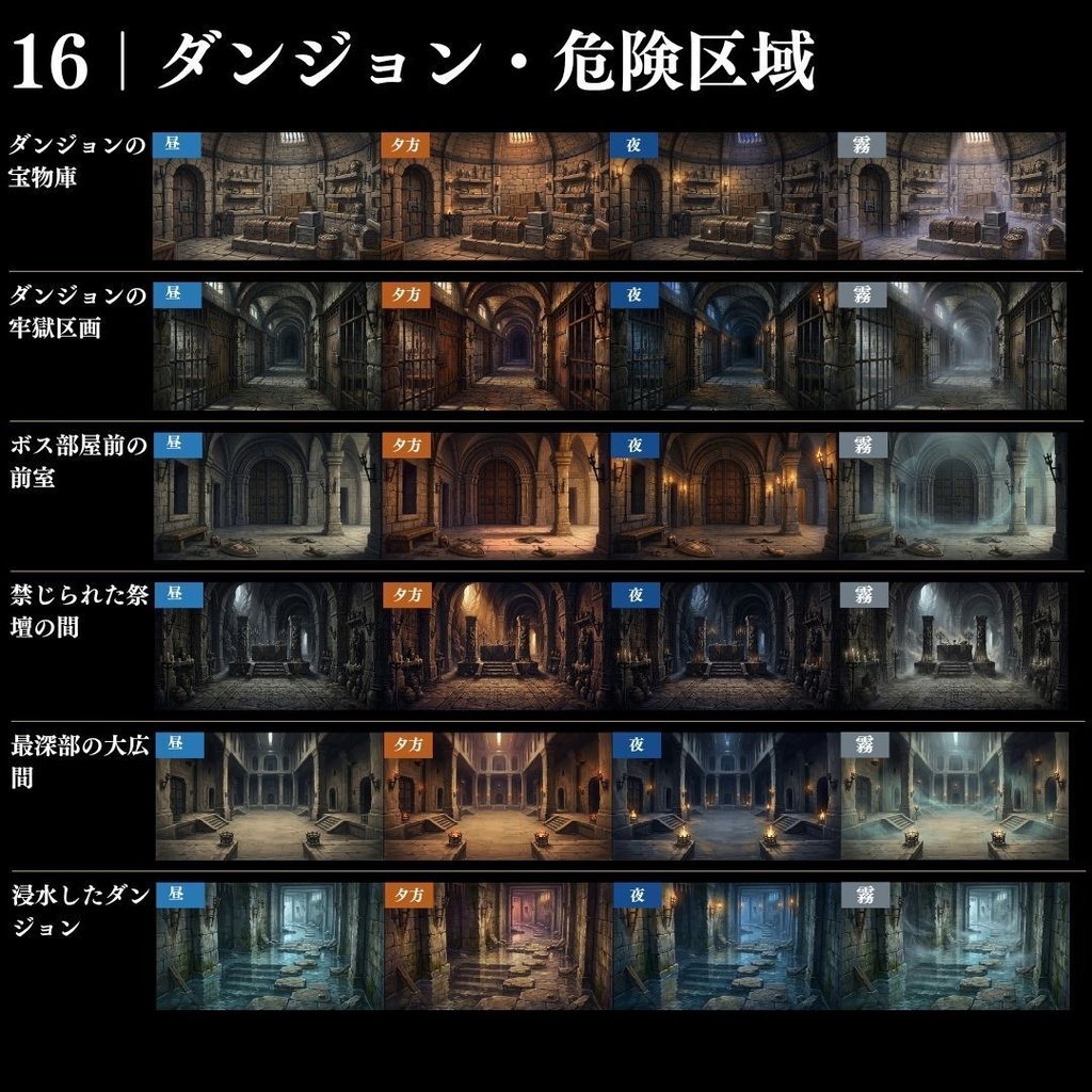 【背景素材】王道ファンタジー世界背景集 800枚|差分あり 王都•村•市場•教会•ダンジョンetc(TRPG, マダミス, ココフォリア, ゲーム)