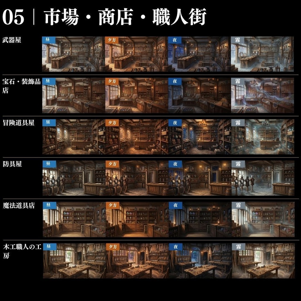 【背景素材】王道ファンタジー世界背景集 800枚|差分あり 王都•村•市場•教会•ダンジョンetc(TRPG, マダミス, ココフォリア, ゲーム)