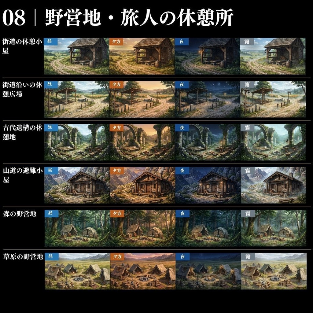 【背景素材】王道ファンタジー世界背景集 800枚|差分あり 王都•村•市場•教会•ダンジョンetc(TRPG, マダミス, ココフォリア, ゲーム)