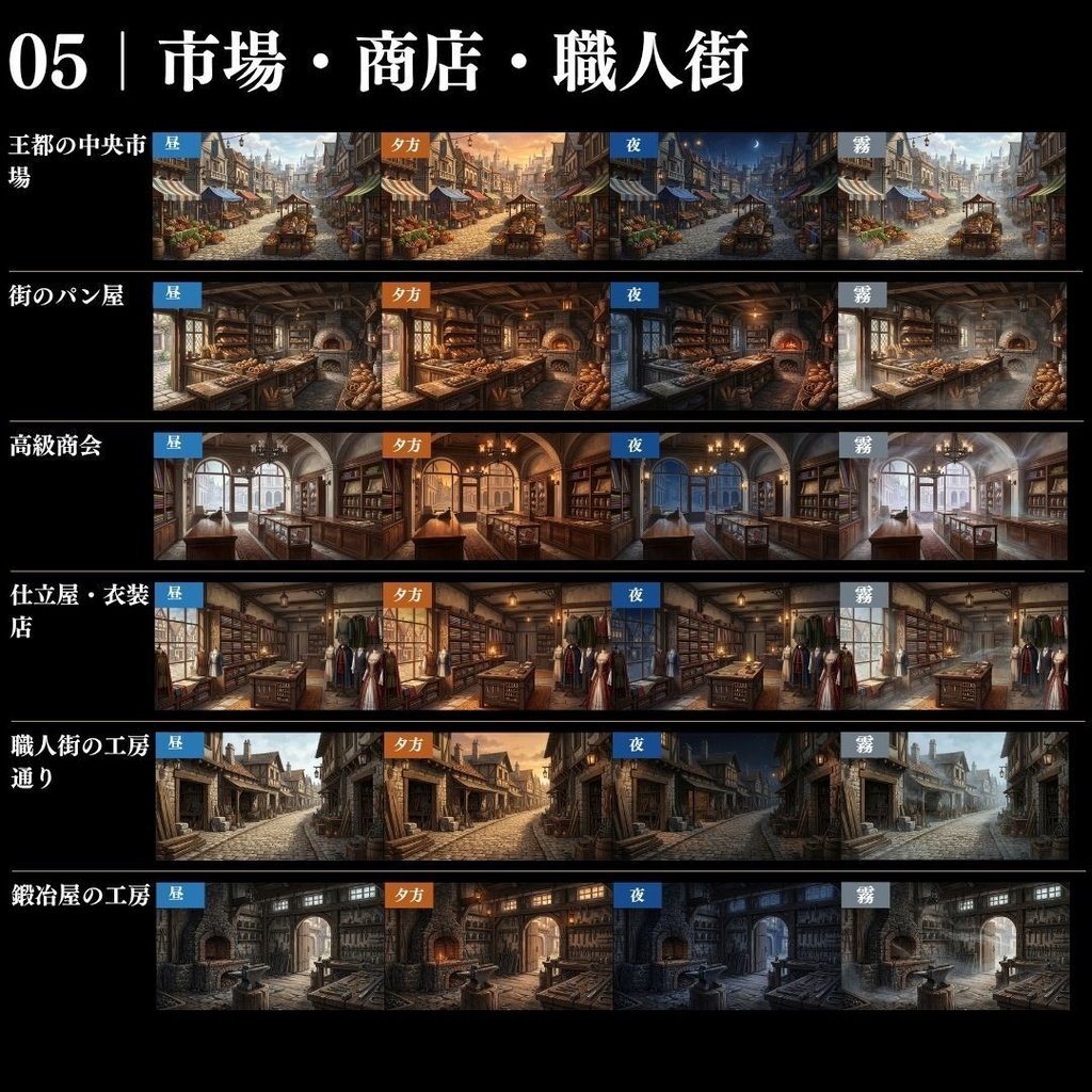 【背景素材】王道ファンタジー世界背景集 800枚|差分あり 王都•村•市場•教会•ダンジョンetc(TRPG, マダミス, ココフォリア, ゲーム)