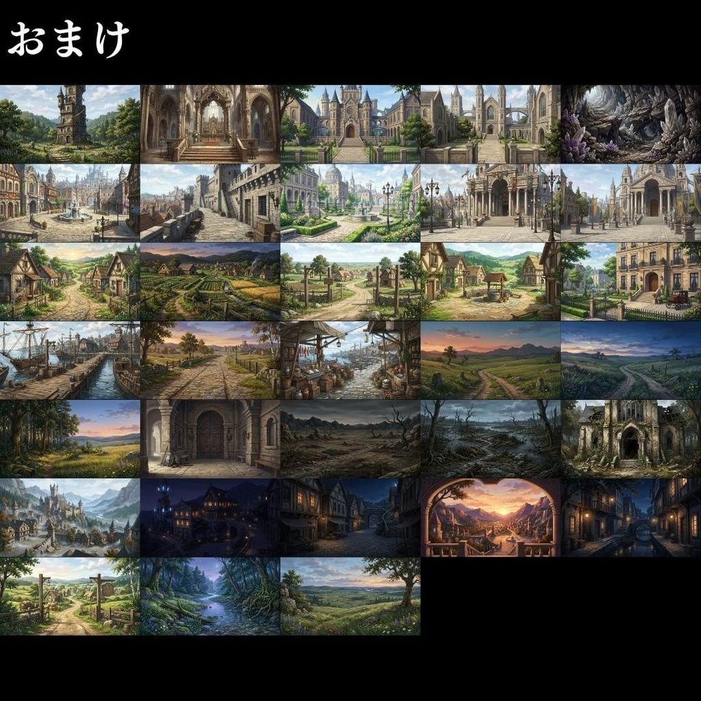【背景素材】王道ファンタジー世界背景集 800枚|差分あり 王都•村•市場•教会•ダンジョンetc(TRPG, マダミス, ココフォリア, ゲーム)