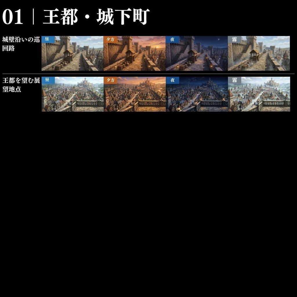 【背景素材】王道ファンタジー世界背景集 800枚|差分あり 王都•村•市場•教会•ダンジョンetc(TRPG, マダミス, ココフォリア, ゲーム)
