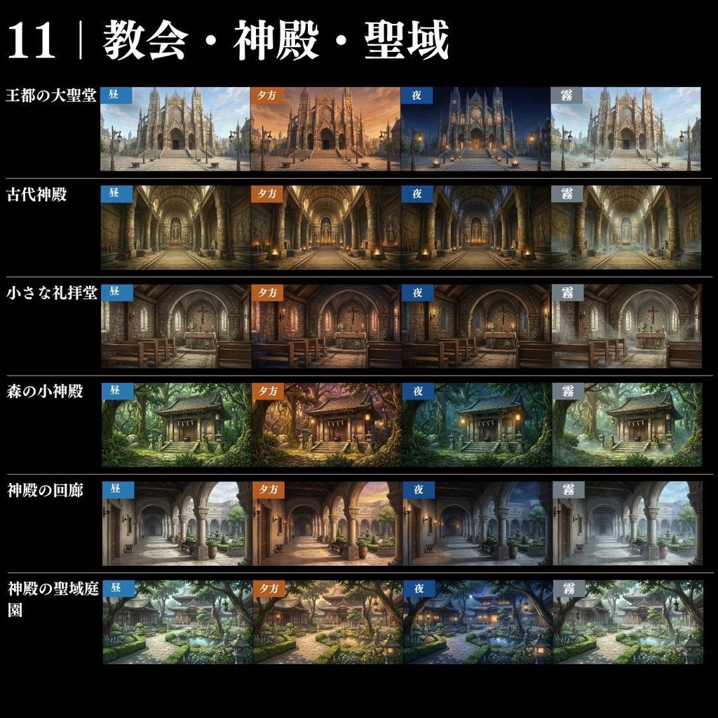 【背景素材】王道ファンタジー世界背景集 800枚|差分あり 王都•村•市場•教会•ダンジョンetc(TRPG, マダミス, ココフォリア, ゲーム)