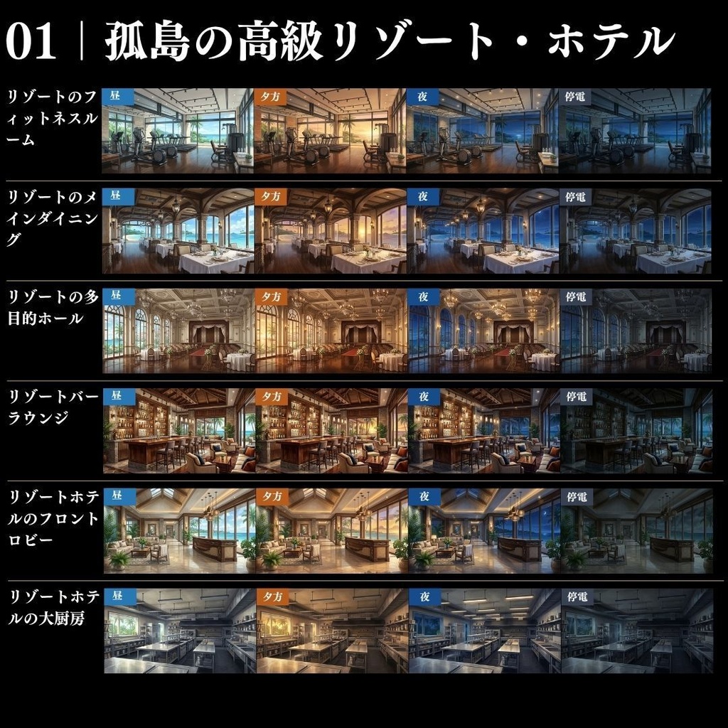 【背景素材】クローズドサークル・宿泊施設 800枚|差分あり ホテル・コテージ・ヴィラ・旅館・客船・列車 etc.(TRPG, マダミス, ココフォリア, ゲーム)