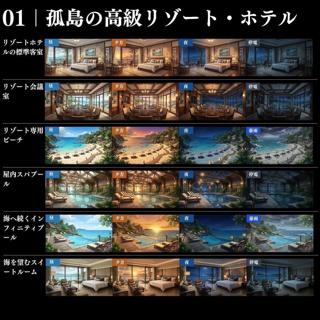 【背景素材】クローズドサークル・宿泊施設 800枚|差分あり ホテル・コテージ・ヴィラ・旅館・客船・列車 etc.(TRPG, マダミス, ココフォリア, ゲーム)