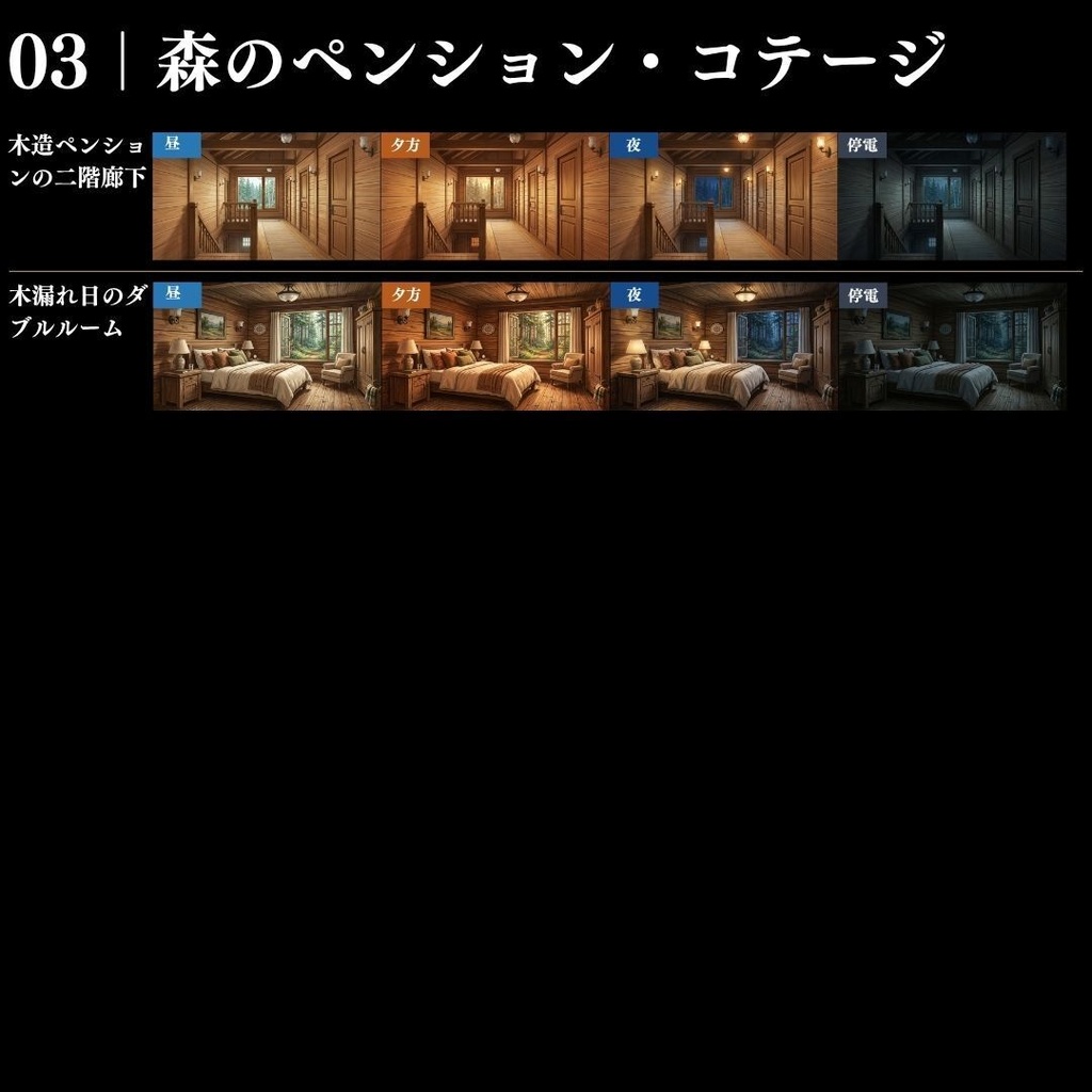 【背景素材】クローズドサークル・宿泊施設 800枚|差分あり ホテル・コテージ・ヴィラ・旅館・客船・列車 etc.(TRPG, マダミス, ココフォリア, ゲーム)