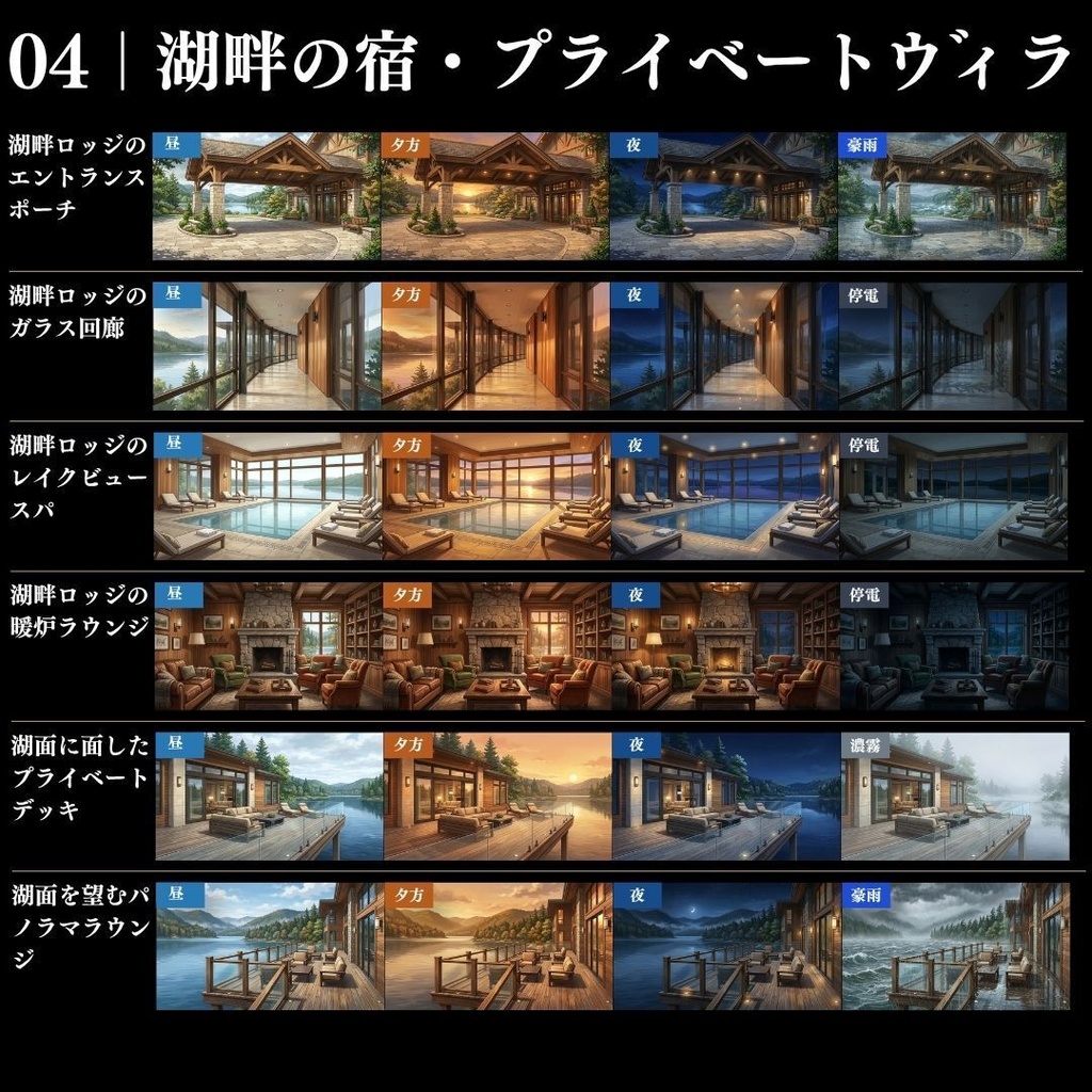 【背景素材】クローズドサークル・宿泊施設 800枚|差分あり ホテル・コテージ・ヴィラ・旅館・客船・列車 etc.(TRPG, マダミス, ココフォリア, ゲーム)