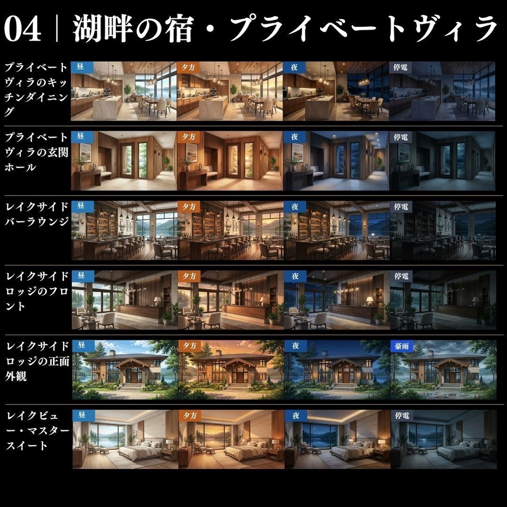 【背景素材】クローズドサークル・宿泊施設 800枚|差分あり ホテル・コテージ・ヴィラ・旅館・客船・列車 etc.(TRPG, マダミス, ココフォリア, ゲーム)