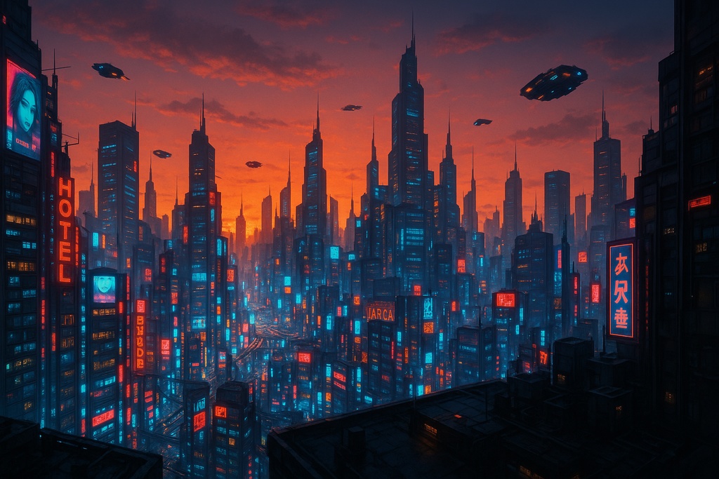 サイバーパンク都市 幻想的風景イラスト10枚セット