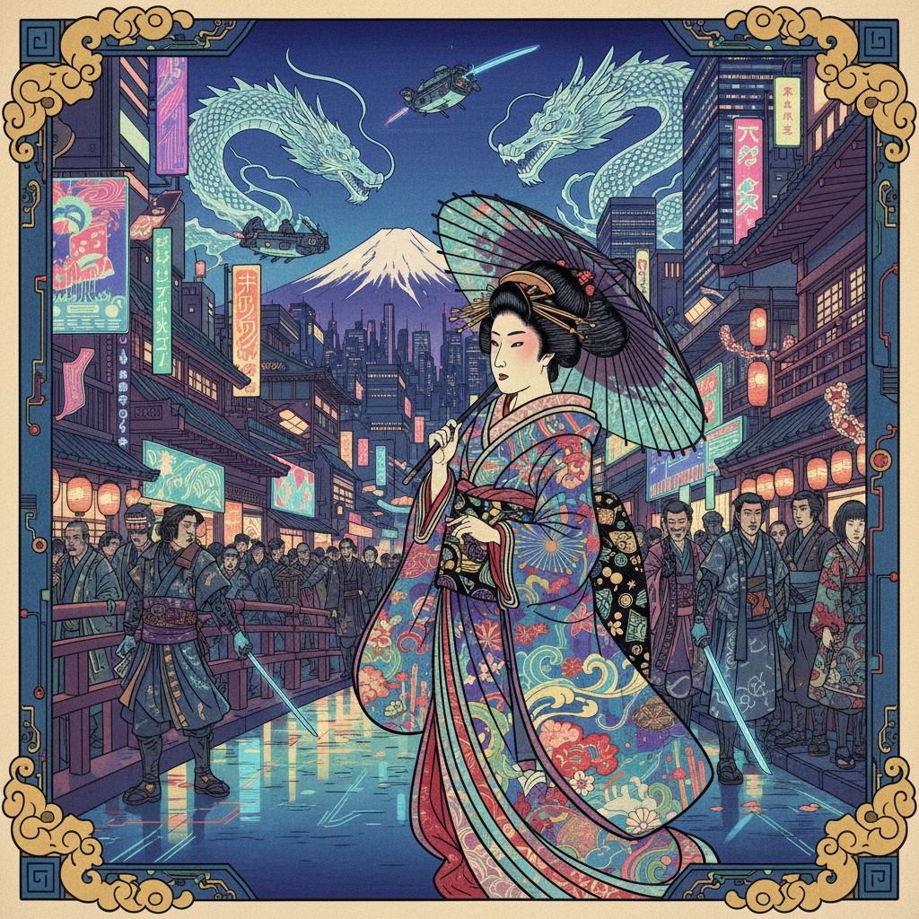 浮世絵サイバーパンク 和×未来融合イラスト10枚セット