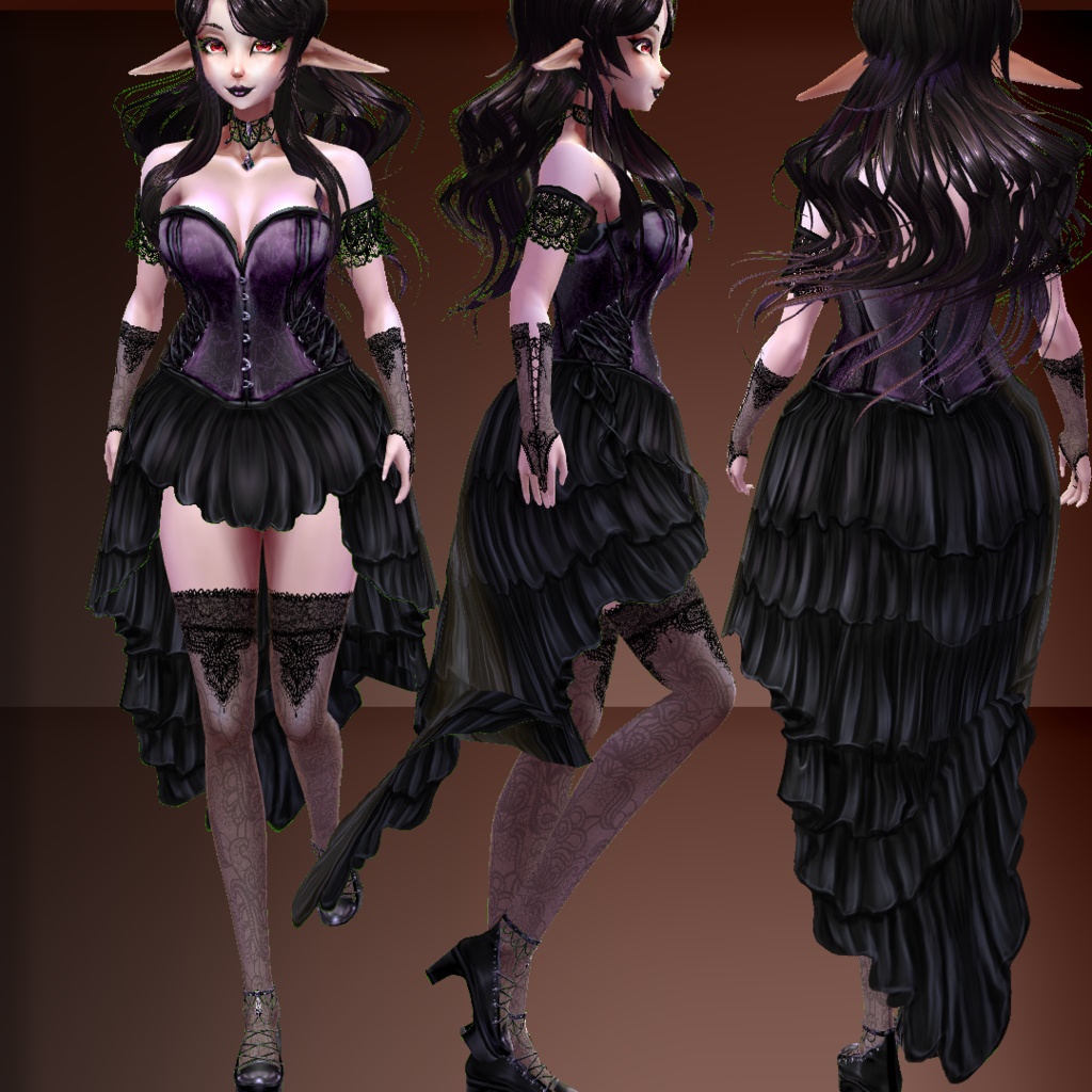 Goth outfit:dress&necklace+stockings&gloves+shoes+make up