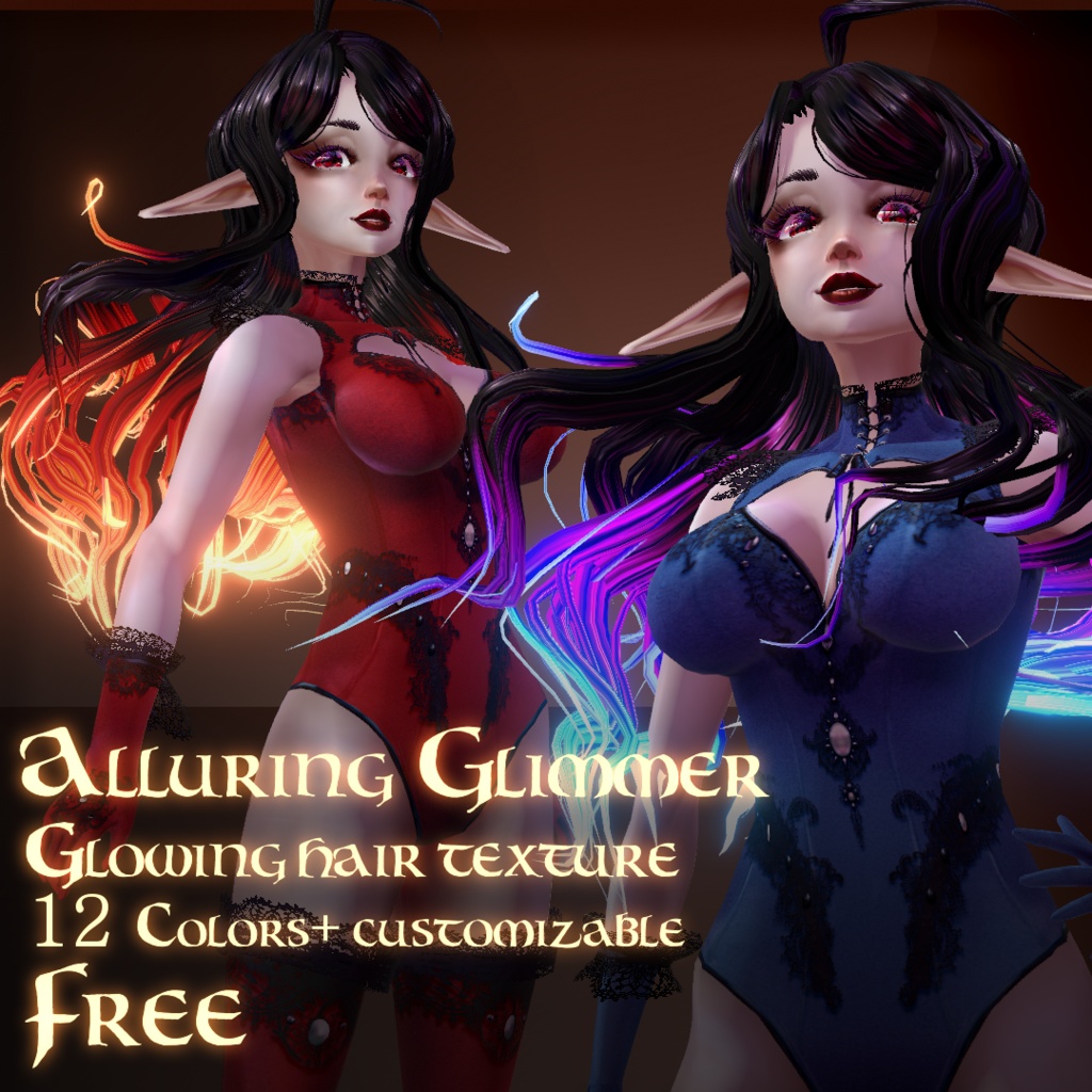 (VRoid stable) Alluring Glimmer, glowing hair texture pack FREE