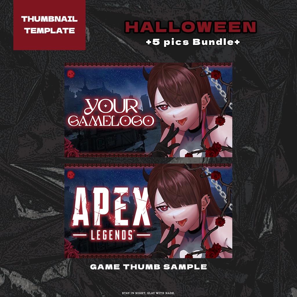 【ハロウィン配信】サムネイル素材|VTuber雑談・ASMR・メン限・ゲーム5種+SNS HALLOWEEN【PNG/RED】