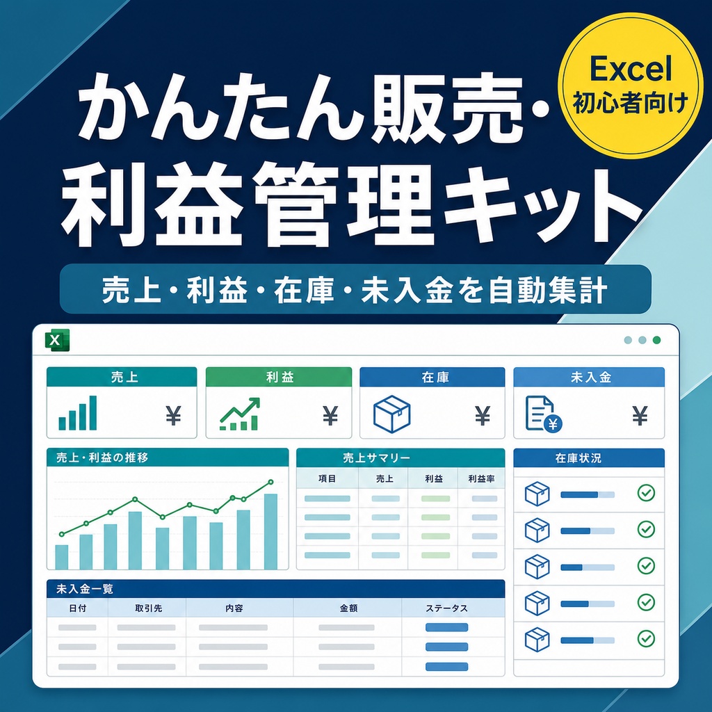 かんたん販売・利益管理キット|売上・在庫・未入金をExcelで自動集計