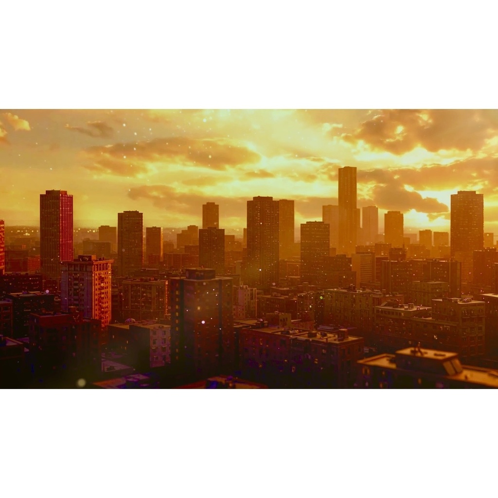 夕暮れのビル群風景動画素材