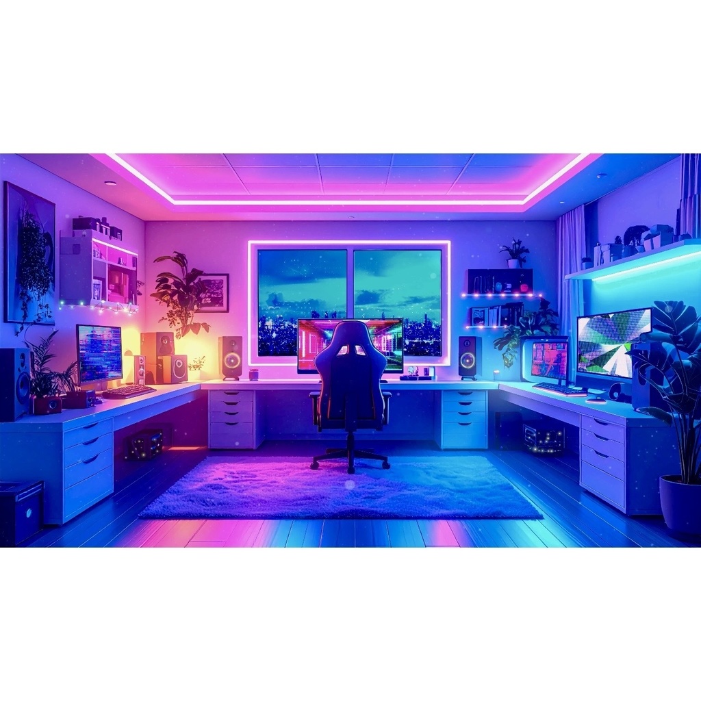 ネオンのゲーミングルーム動画素材