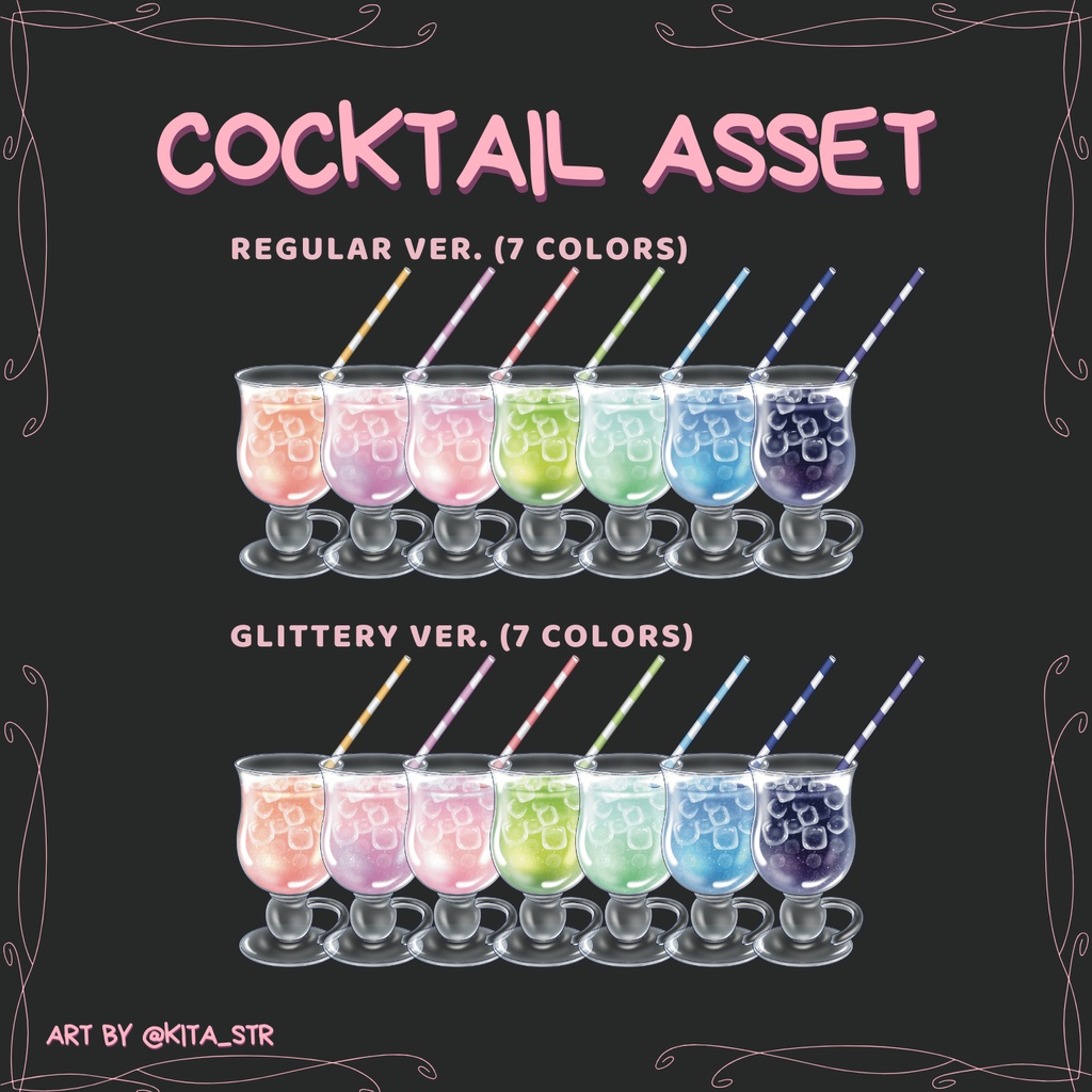 [VTuber Stream Asset] Cocktail Set in 14 colors [素材・アセット]