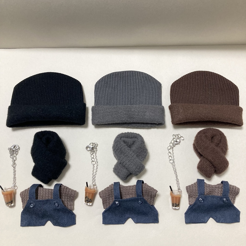 【新作】ニット帽×スヌードマフラーコーデ 5点セット 10cm ぬいぐるみ服
