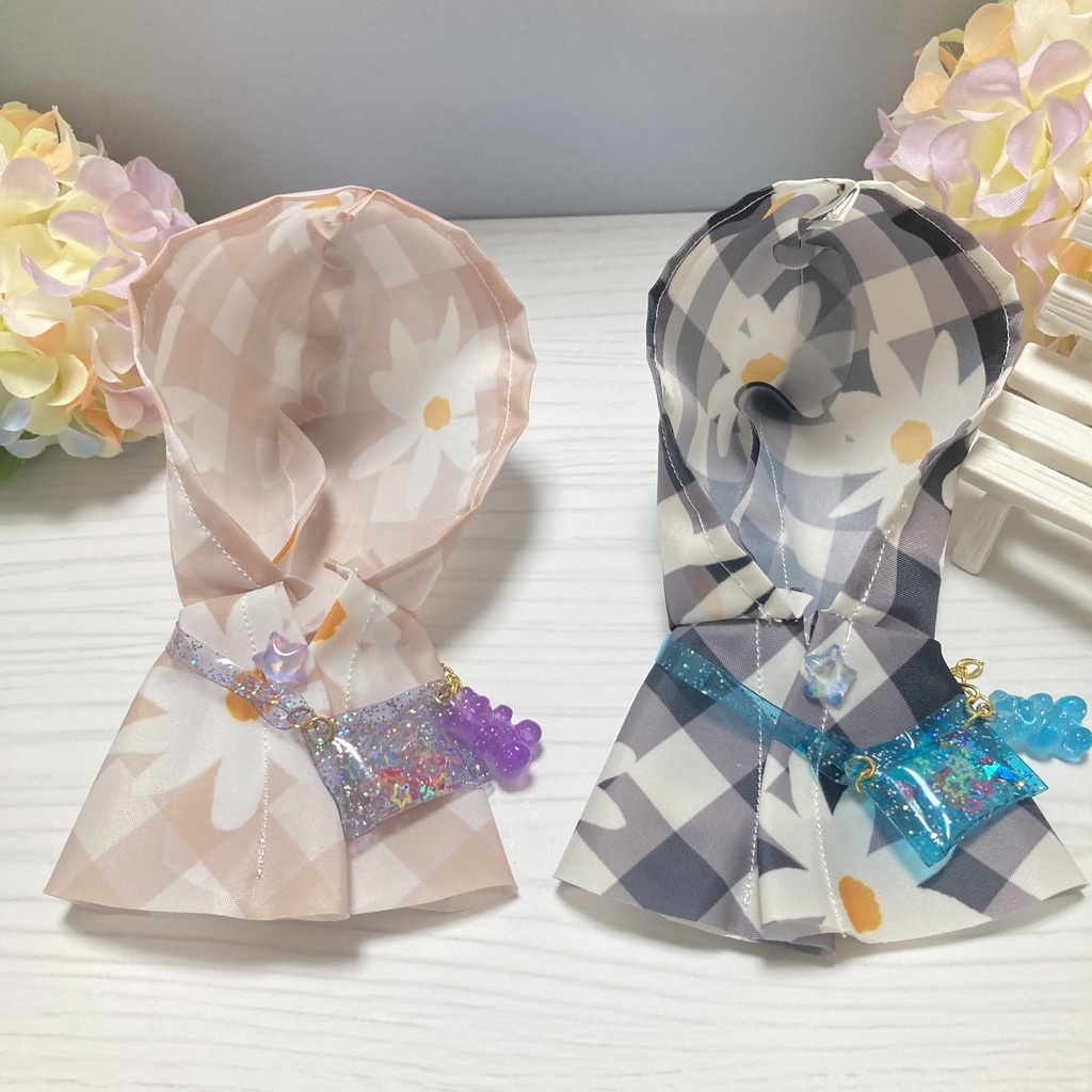 【新作】ラメラメbag付き花柄レインポンチョコーデ　2点セット　10cm ぬいぐるみ服