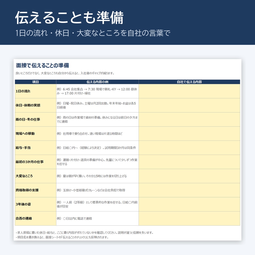 建設業向け 面接シート(質問集27問・評価シート・NG質問一覧/Excel)
