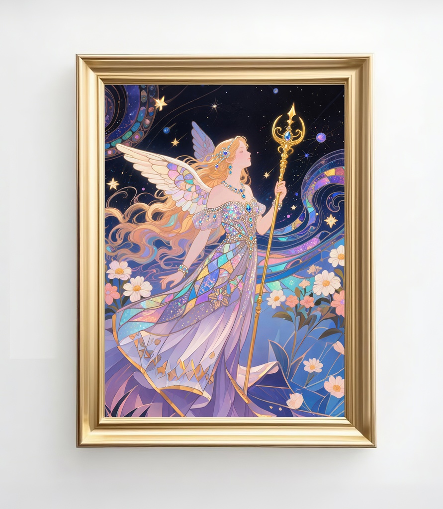 黄金の光に包まれた守護天使 ・金運を呼び込む風水アート we026