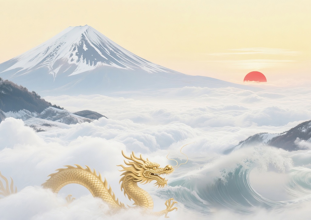金龍と富士山の日の出