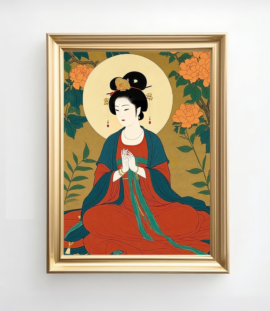 天女と牡丹・ 癒しと調和をもたらす風水アート ar022