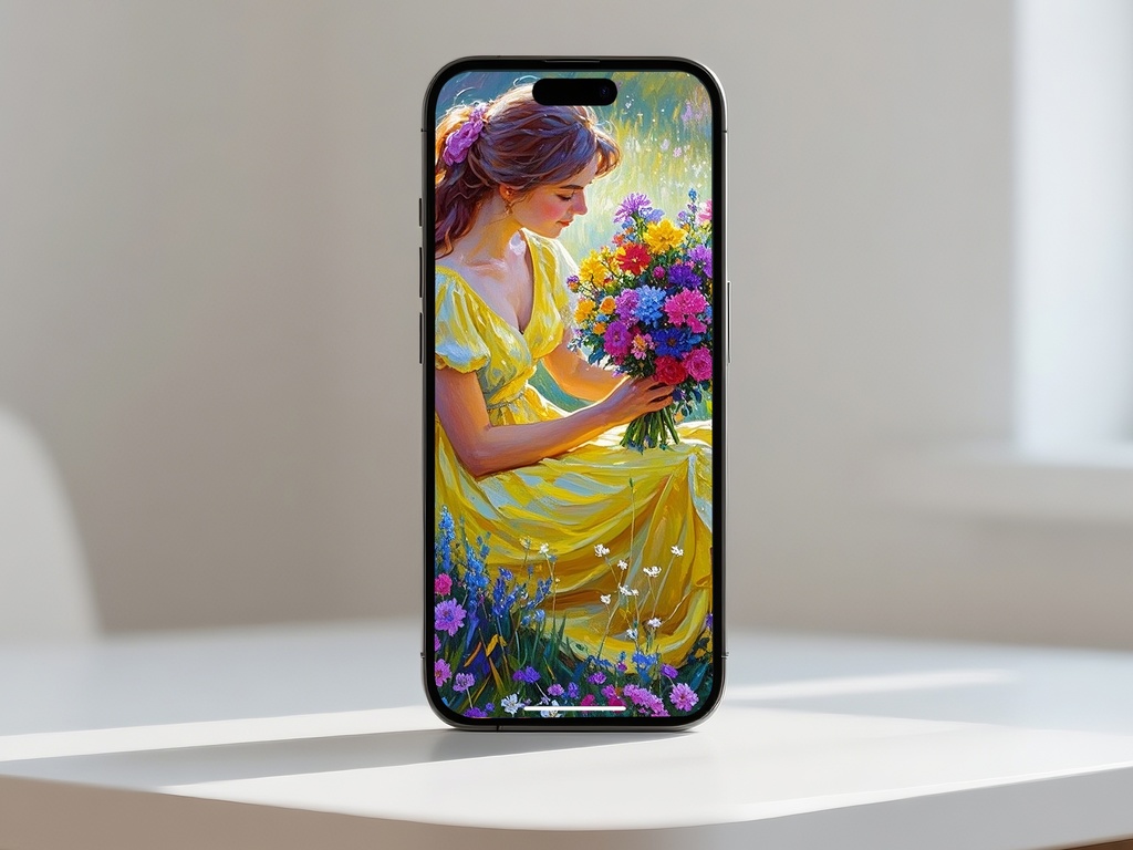 女性と子犬の花摘み