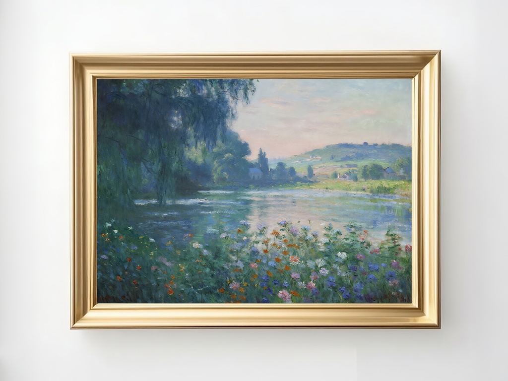 幻想的な川と花の風景