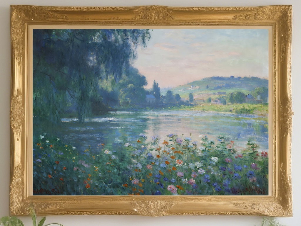 幻想的な川と花の風景