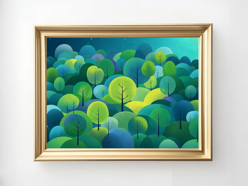 夢のような丸い木の森 | 穏やかな抽象自然アート