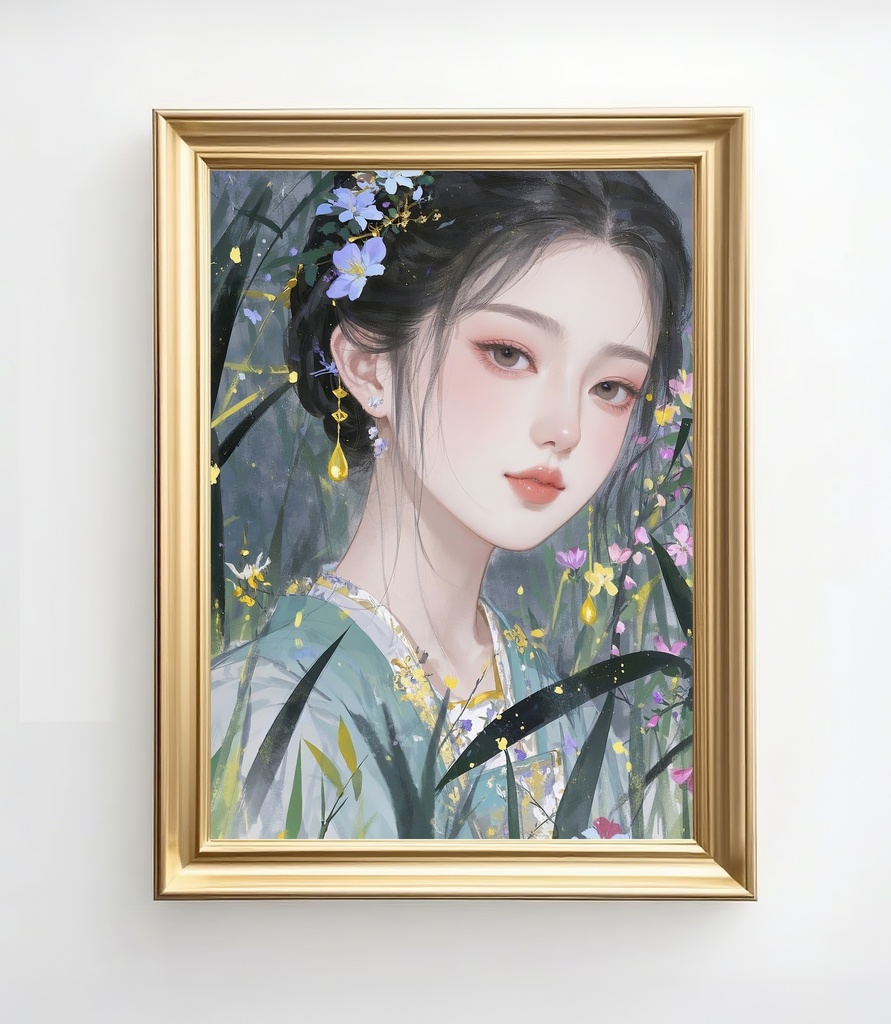 繊細な筆致と優美な表情の美人を描いたAIアート uk023