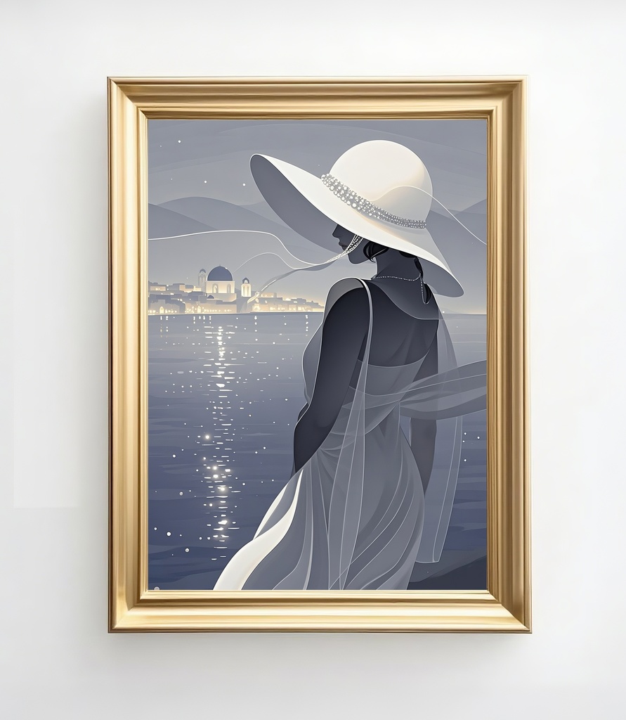 海辺に佇む貴婦人の幻想アート