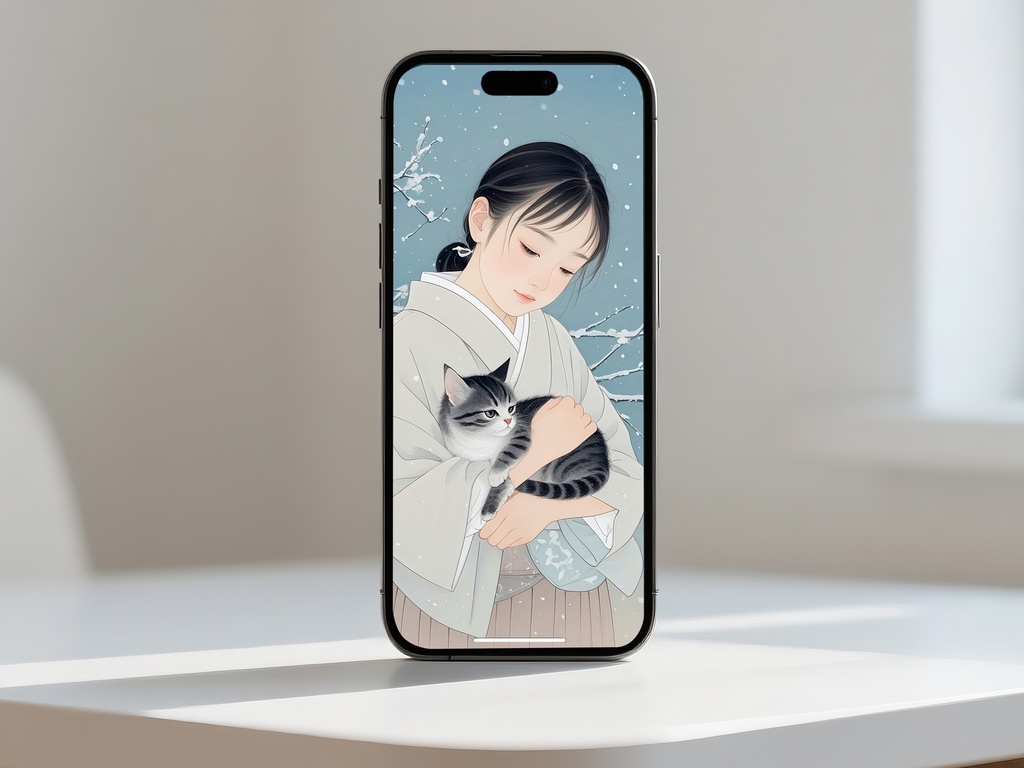 少女と猫の雪景色