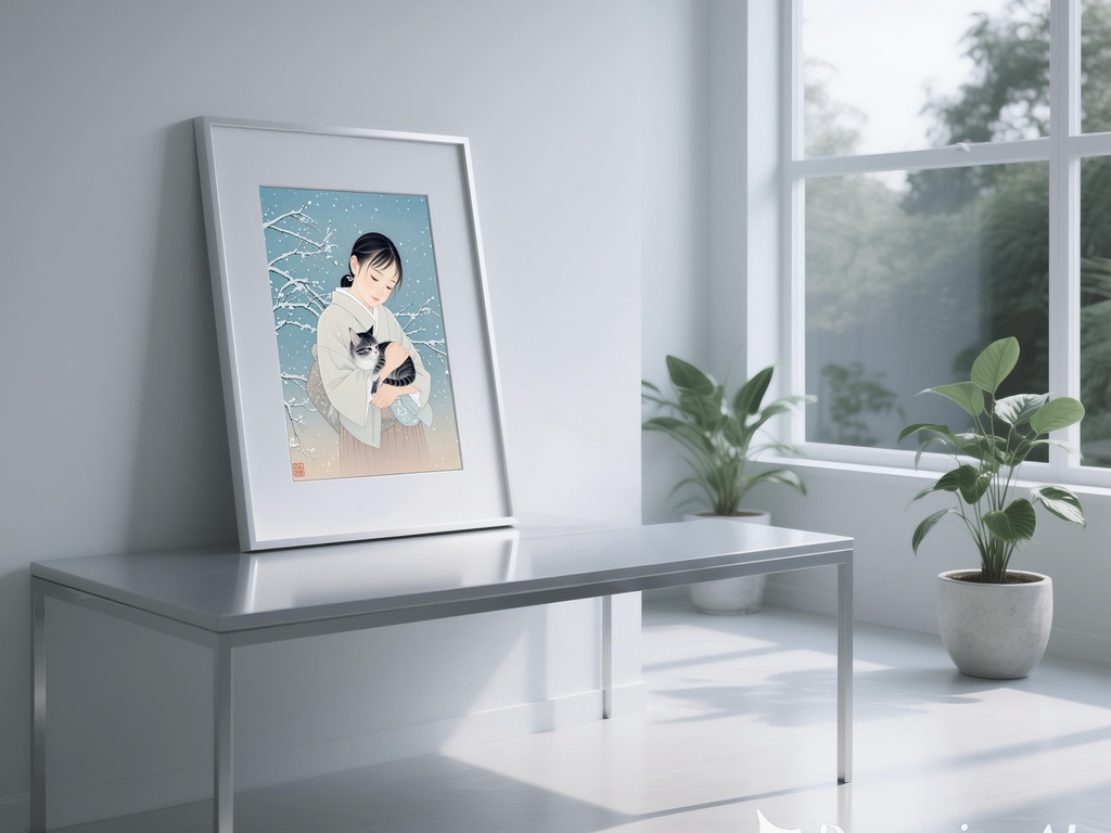 少女と猫の雪景色