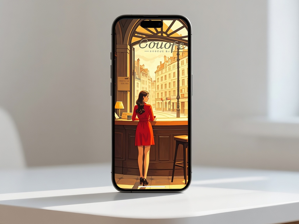 窓辺の赤い服の女性