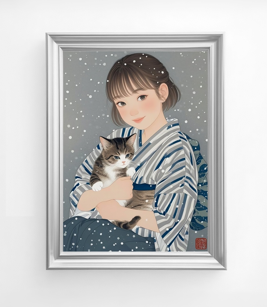 猫を抱く妹の肖像画