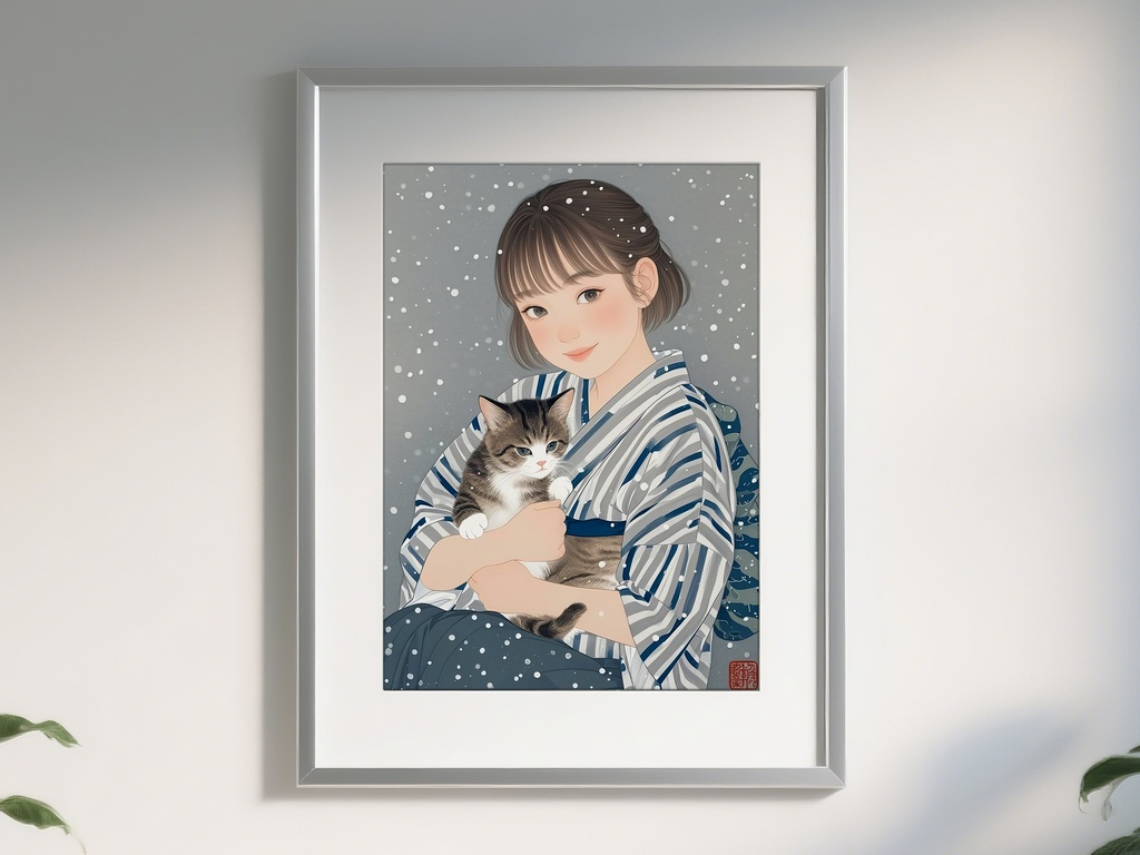猫を抱く妹の肖像画