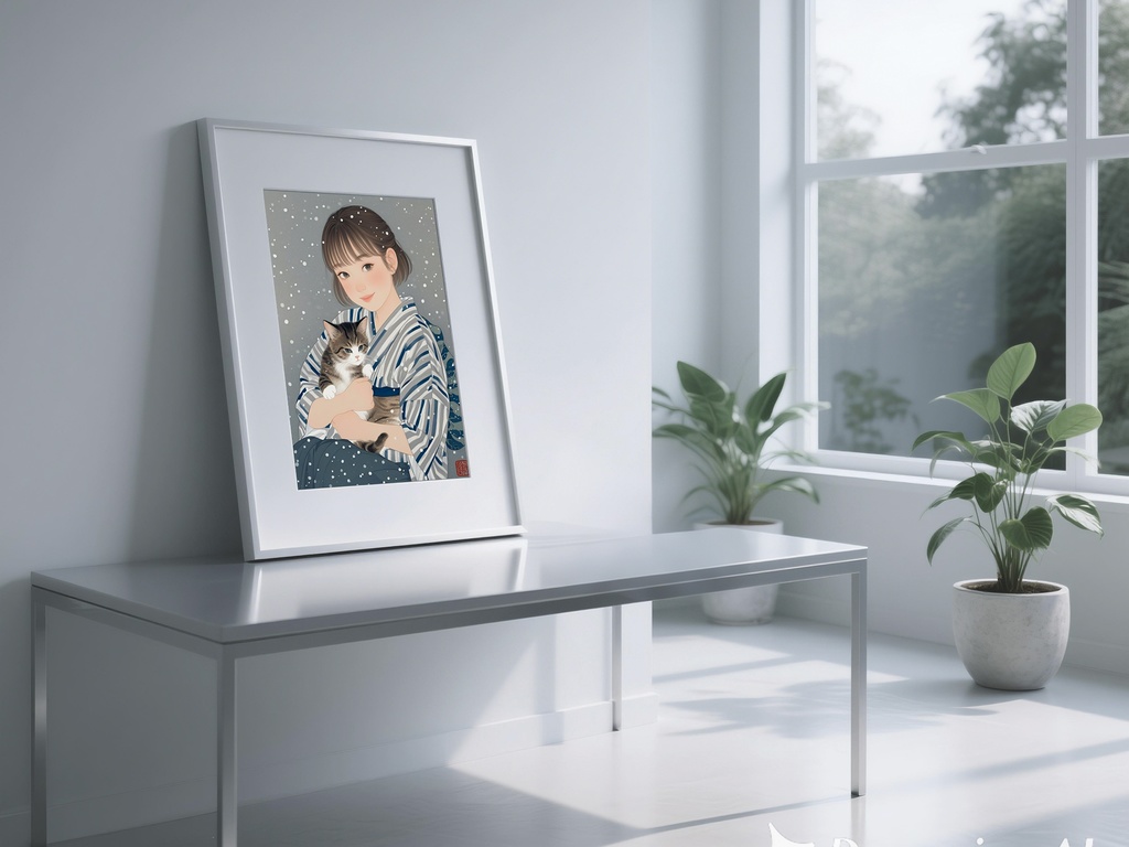 猫を抱く妹の肖像画