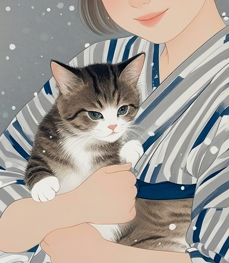 猫を抱く妹の肖像画