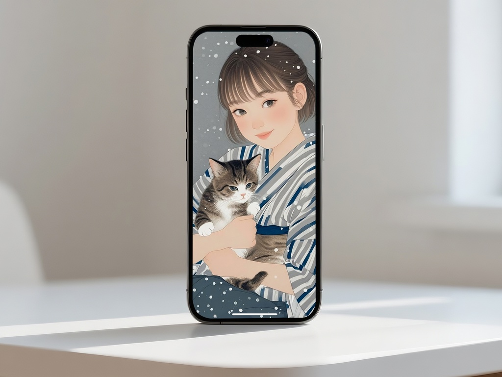 猫を抱く妹の肖像画