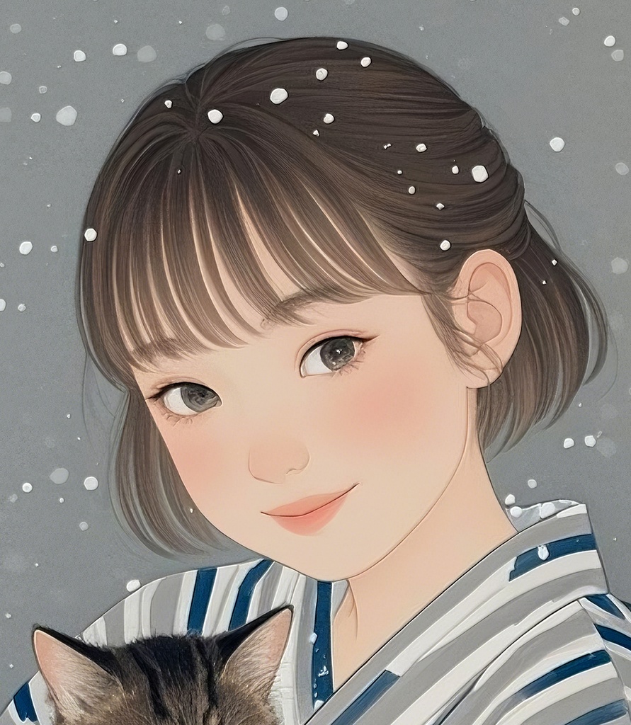 猫を抱く妹の肖像画