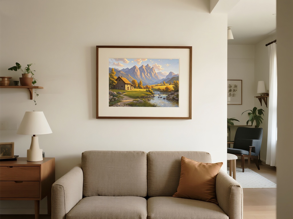 山小屋と渓流の風景