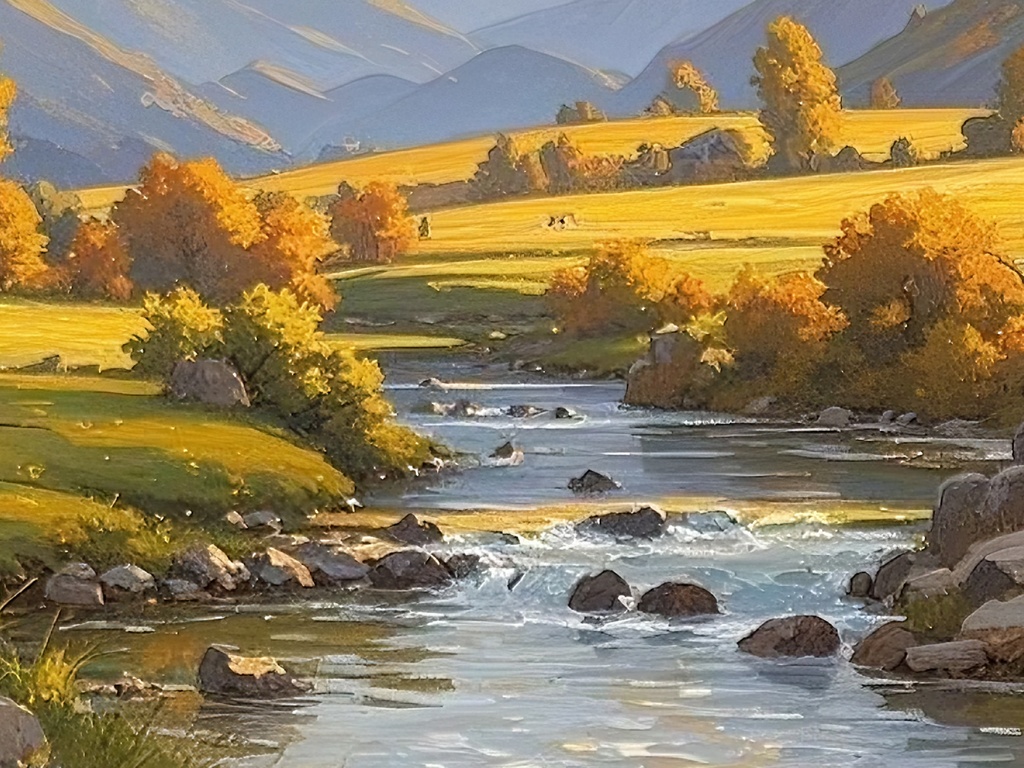 山小屋と渓流の風景