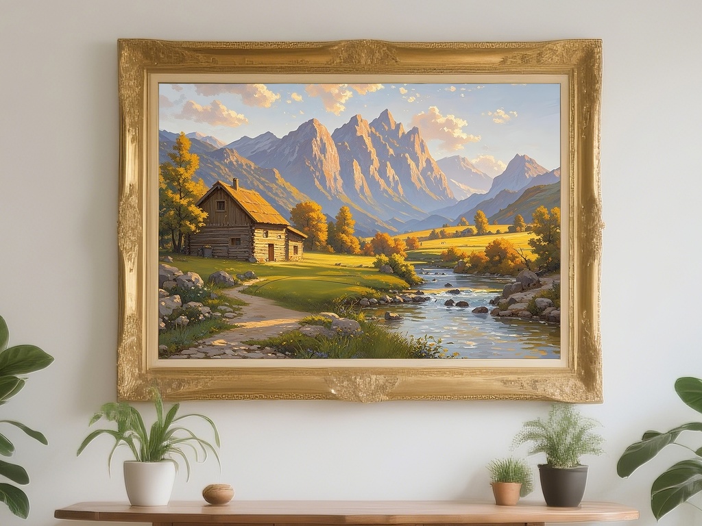 山小屋と渓流の風景