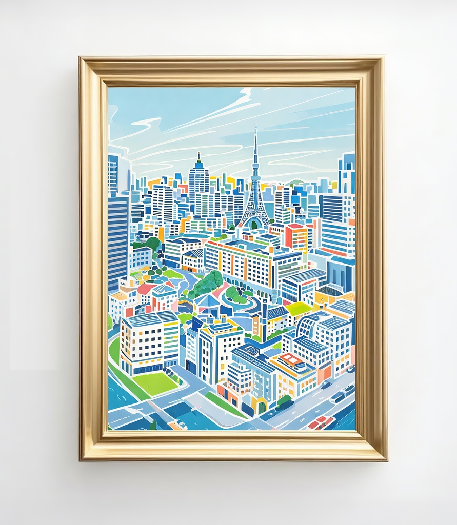 東京スカイラインとタワー – モダン都市イラスト
