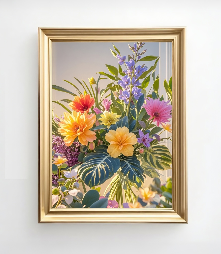 光に輝く癒しの花束アート
