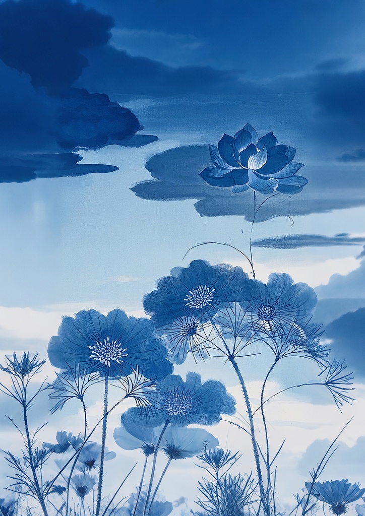 青い蓮 の風水アート