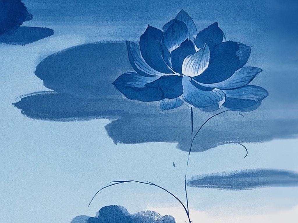青い蓮 の風水アート